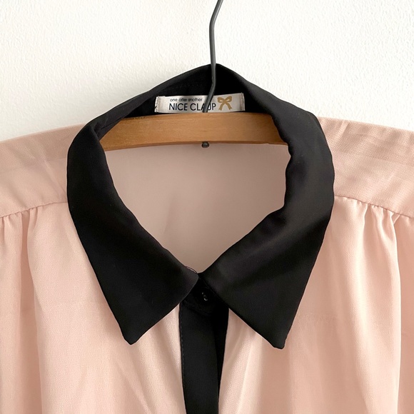 NWT NICE CLAUP Pink Blouse with Black Collar - Picture 2 of 9